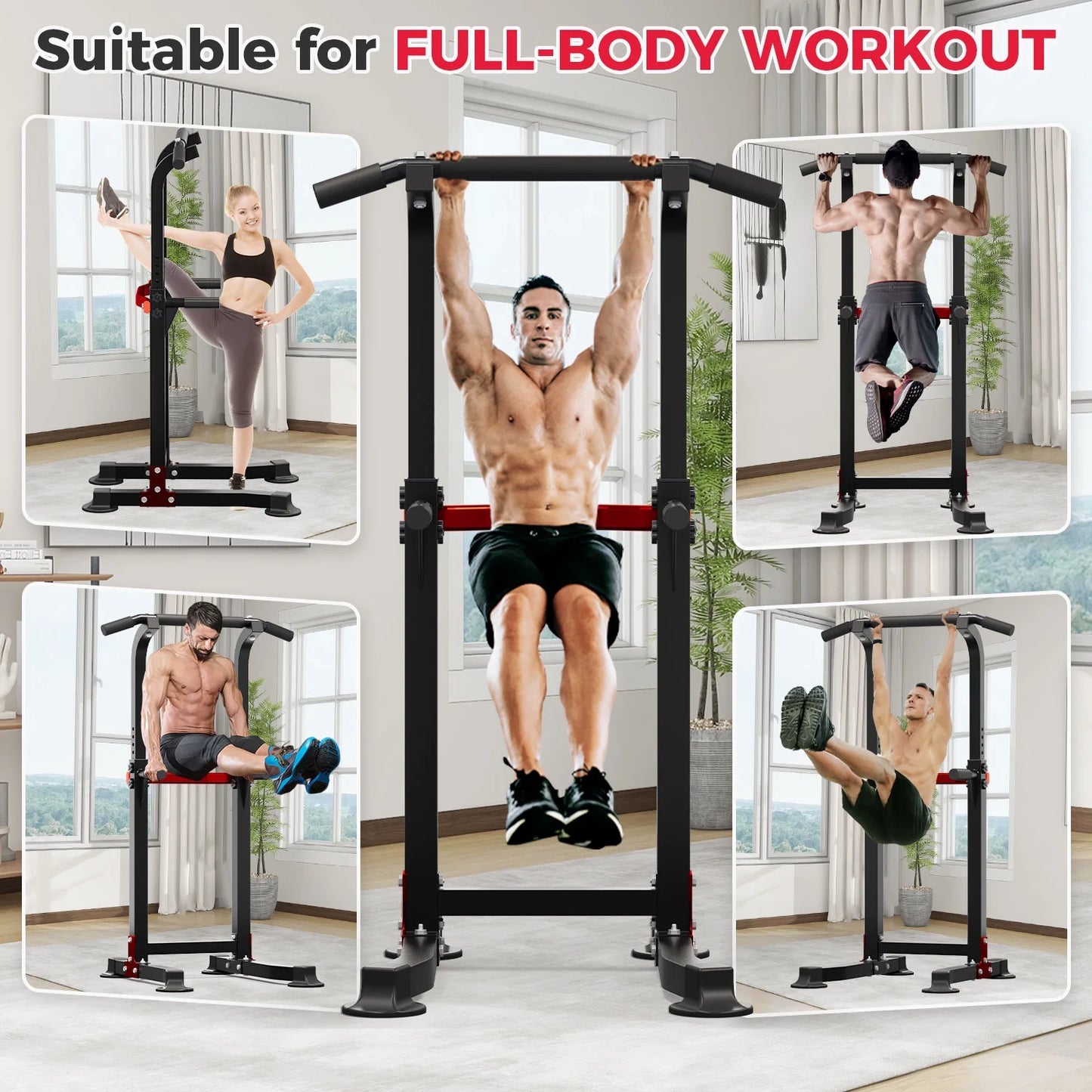 Pull up Bar Dip Station Power Tower Home Gym Equipment 300 Lb Load Steel