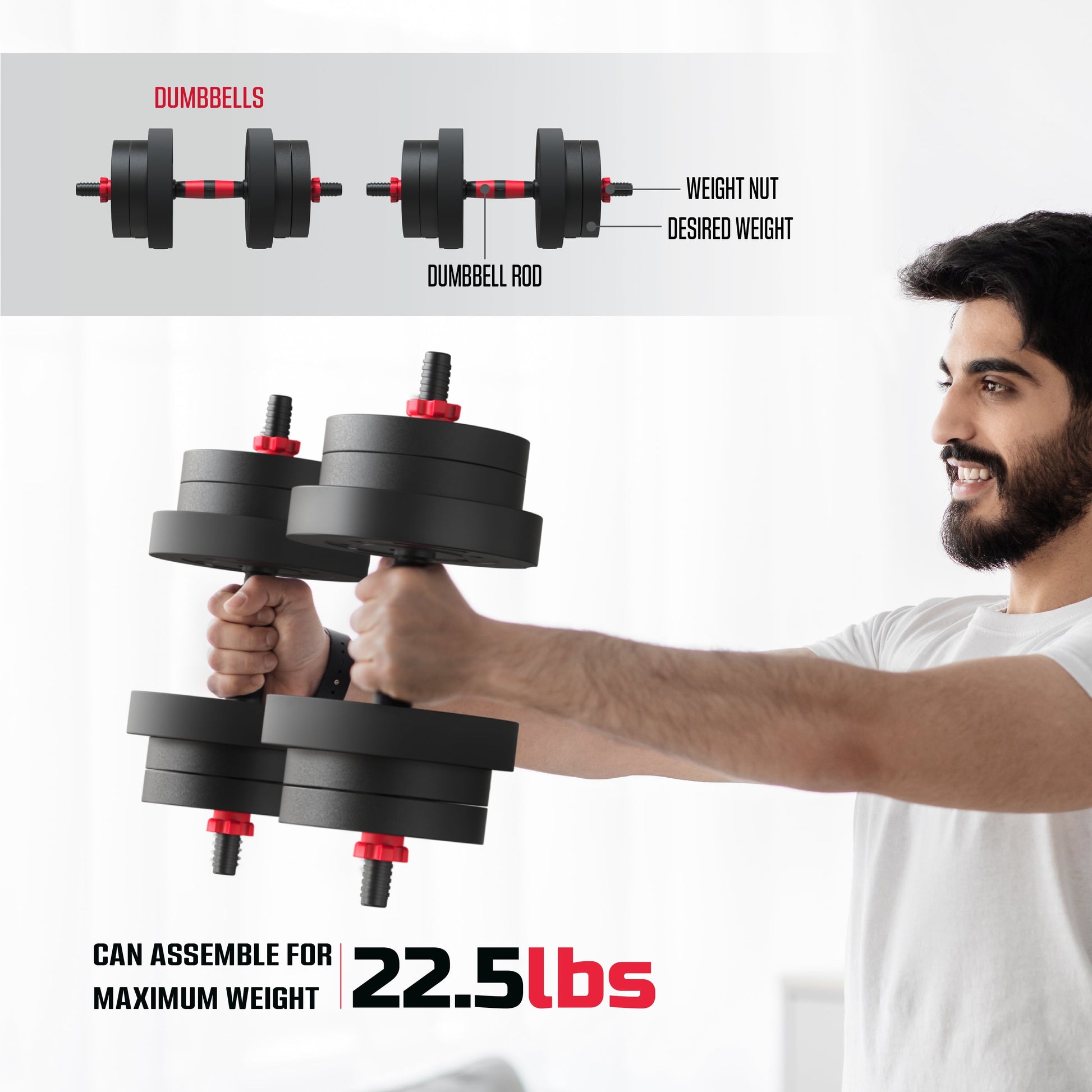 Smartbell Gym 5-In-1 Adjustable Dumbbell Set & Weight Set for Home Workouts, 45 Lbs