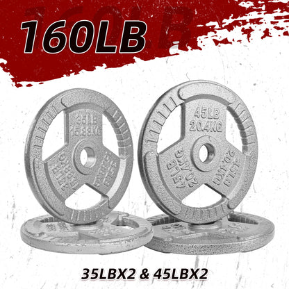 160LB Olympic 2" Cast Iron 3-Grip Weight Plates Set, Light Gray