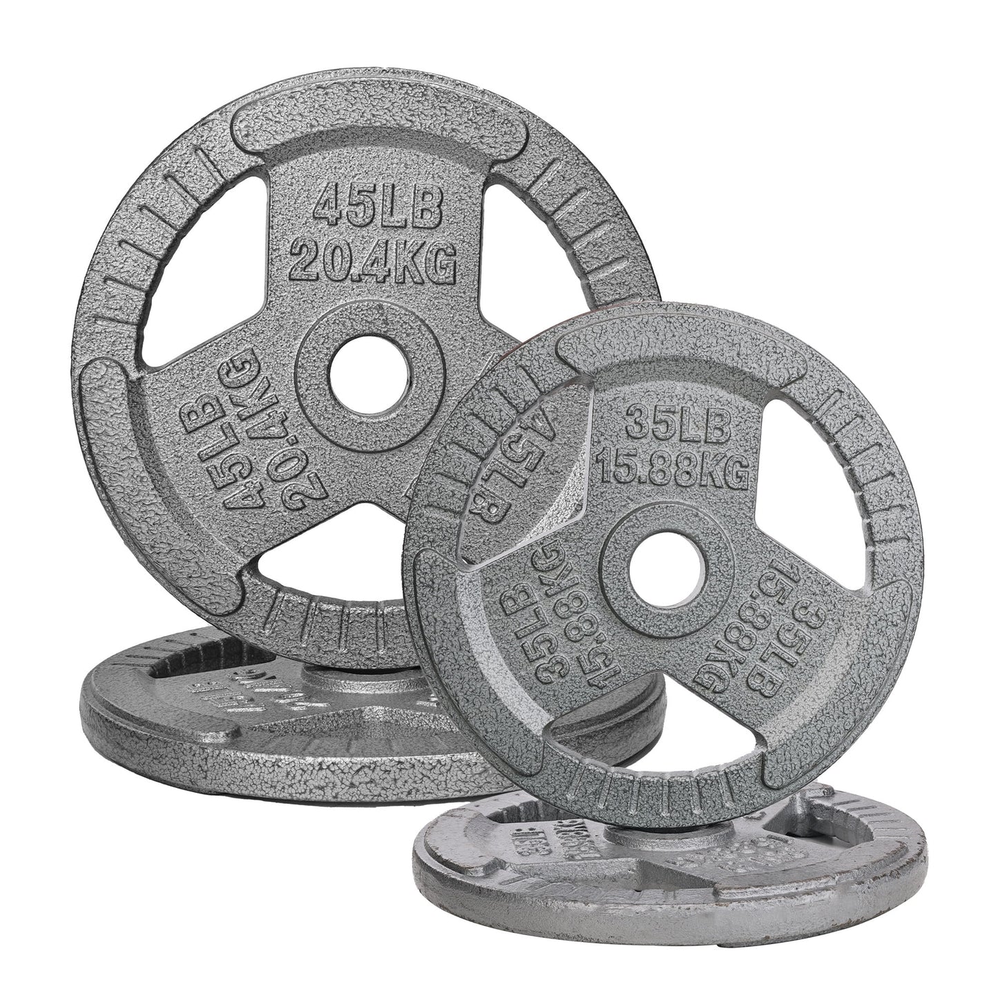 160LB Olympic 2" Cast Iron 3-Grip Weight Plates Set, Light Gray