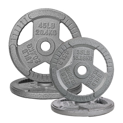 160LB Olympic 2" Cast Iron 3-Grip Weight Plates Set, Light Gray