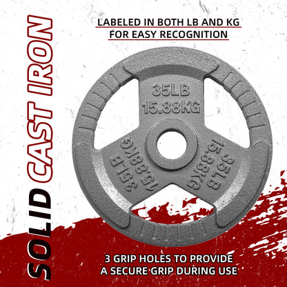 160LB Olympic 2" Cast Iron 3-Grip Weight Plates Set, Light Gray