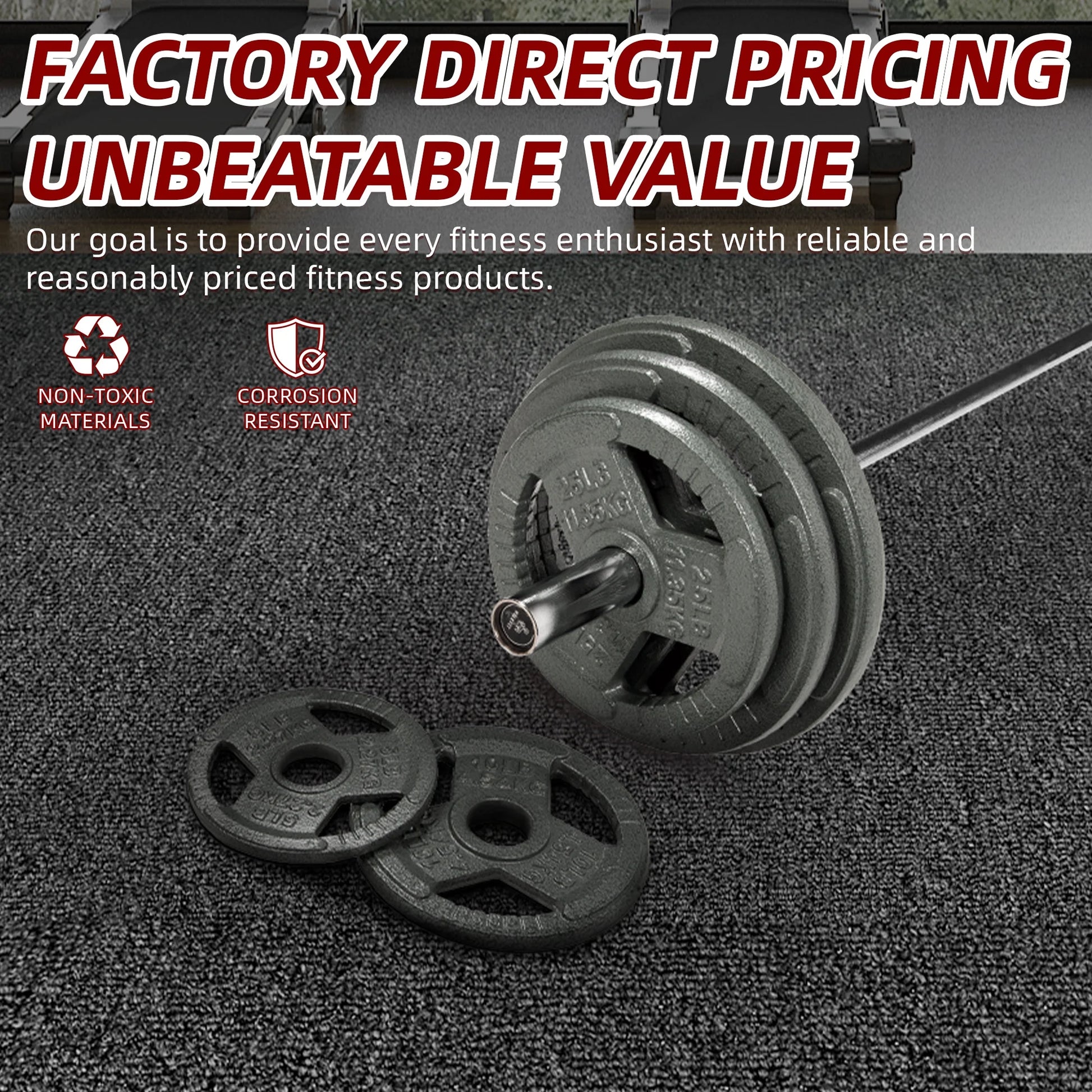 160LB Olympic 2" Cast Iron 3-Grip Weight Plates Set, Light Gray
