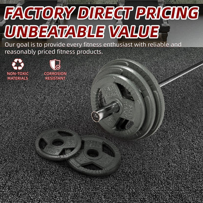 160LB Olympic 2" Cast Iron 3-Grip Weight Plates Set, Light Gray