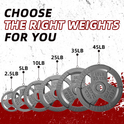 160LB Olympic 2" Cast Iron 3-Grip Weight Plates Set, Light Gray
