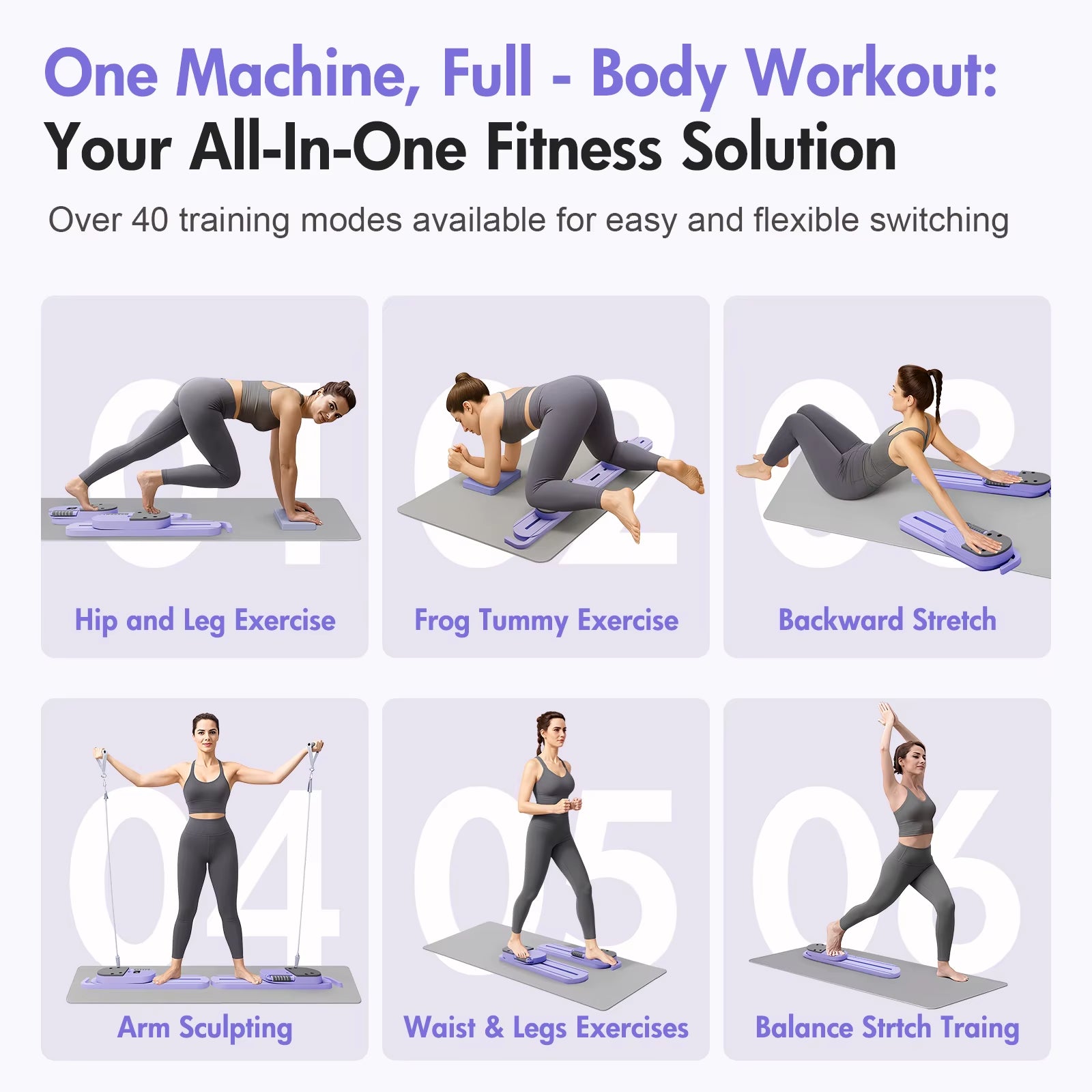 Pilates Reformer Board AB Portable Split Resistance Gym Equipment with Resistance Bands LCD Display Full Body Workout Machine