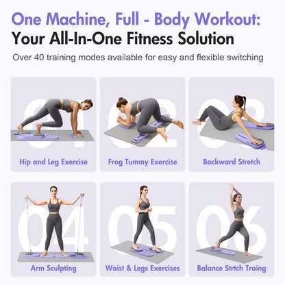 Pilates Reformer Board AB Portable Split Resistance Gym Equipment with Resistance Bands LCD Display Full Body Workout Machine