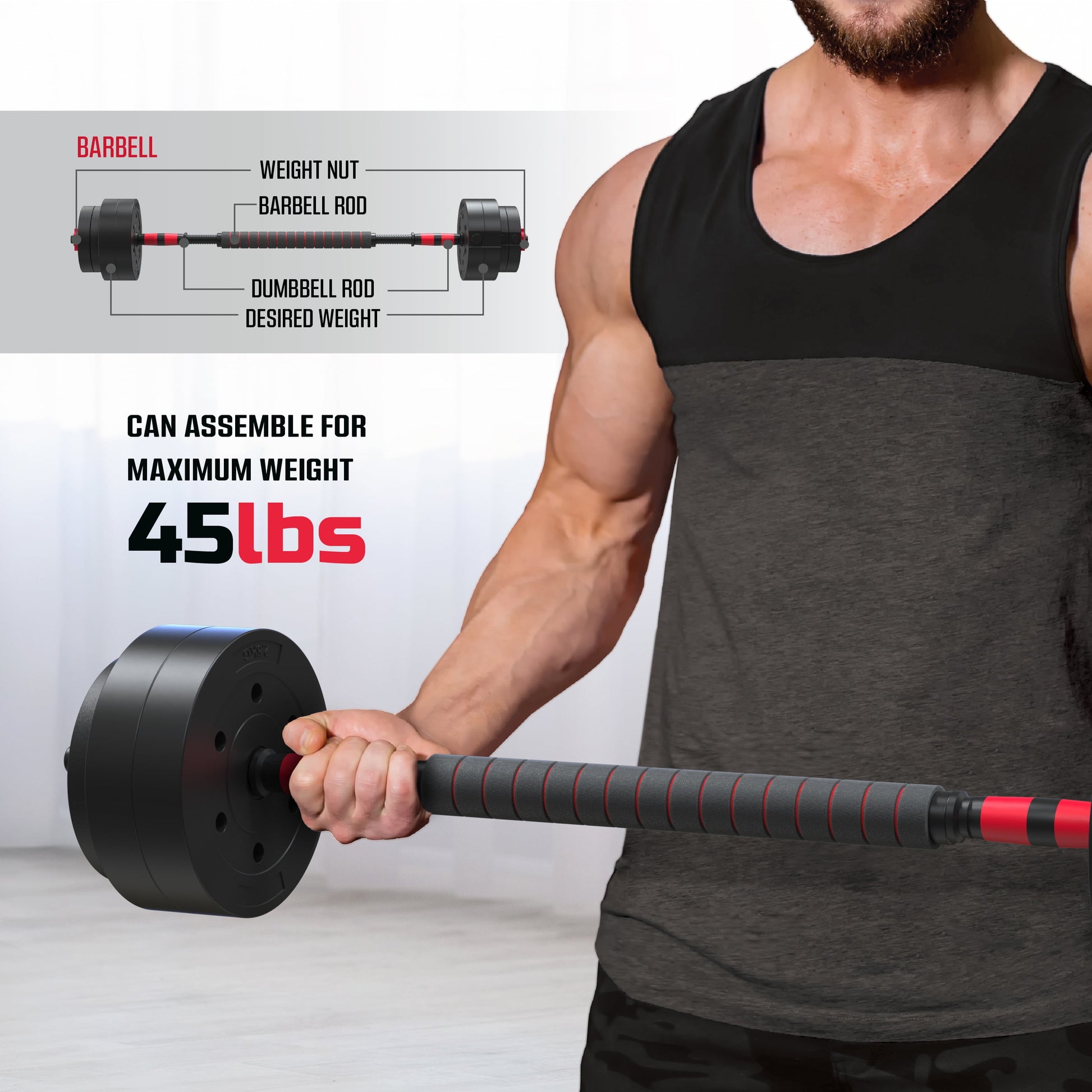 Smartbell Gym 5-In-1 Adjustable Dumbbell Set & Weight Set for Home Workouts, 45 Lbs